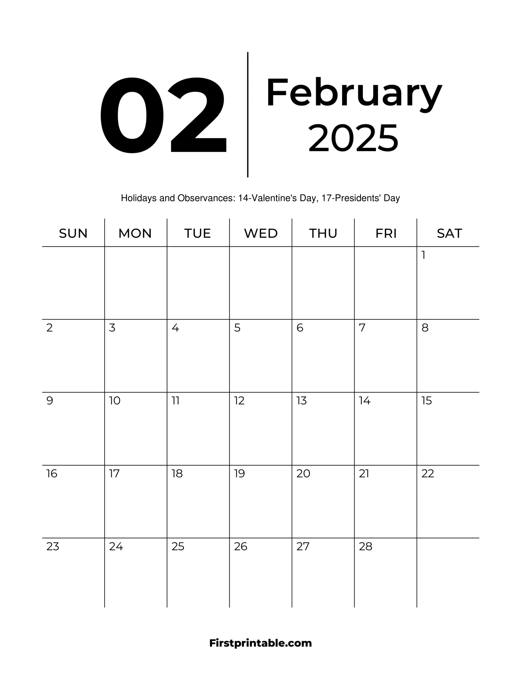 February 2025 Calendars - Free Printable &amp;amp; Fillable | Calendar Template February 2025 Printable