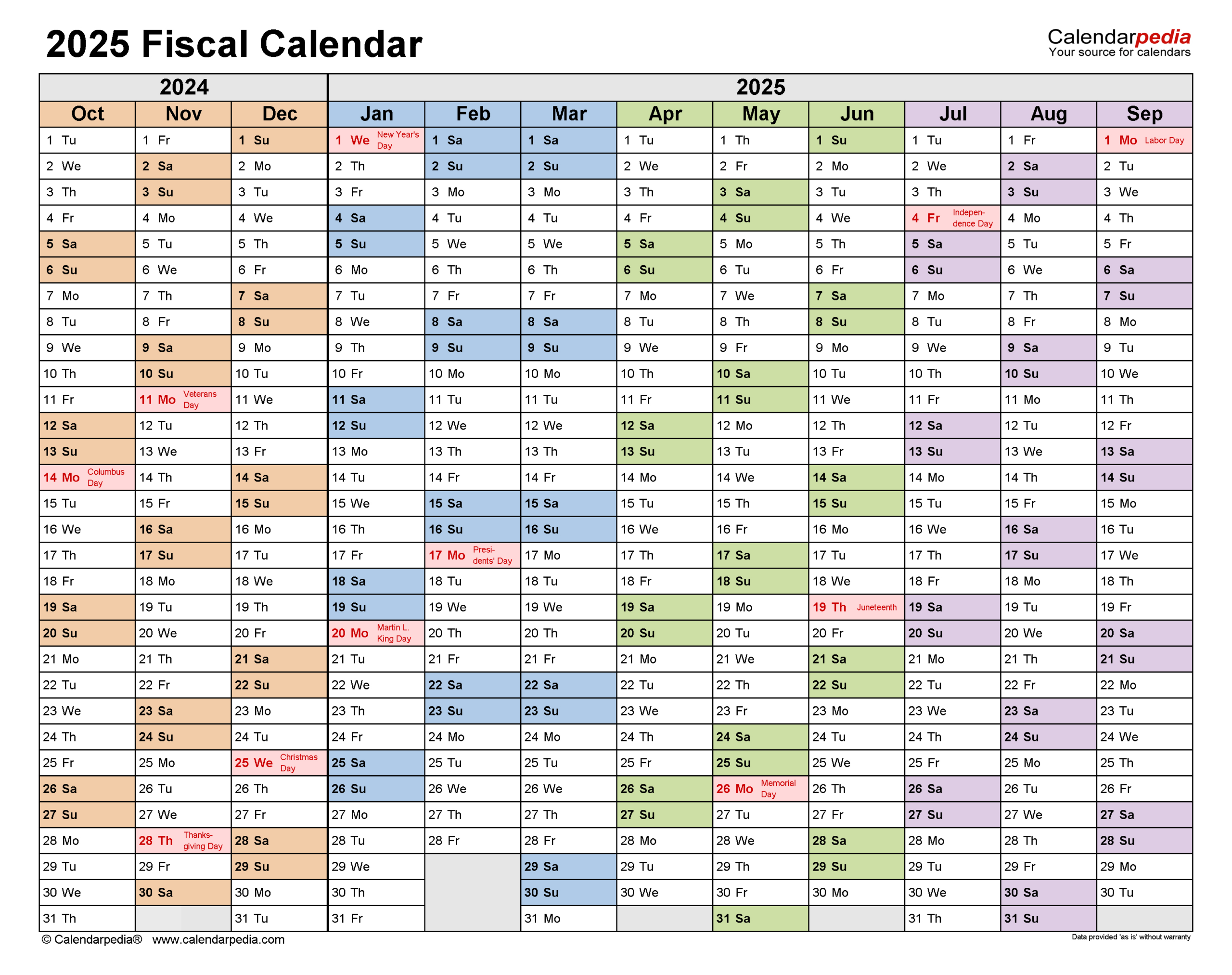 Fiscal Calendars 2025 - Free Printable Word Templates | 2025 Fiscal Calendar Printable