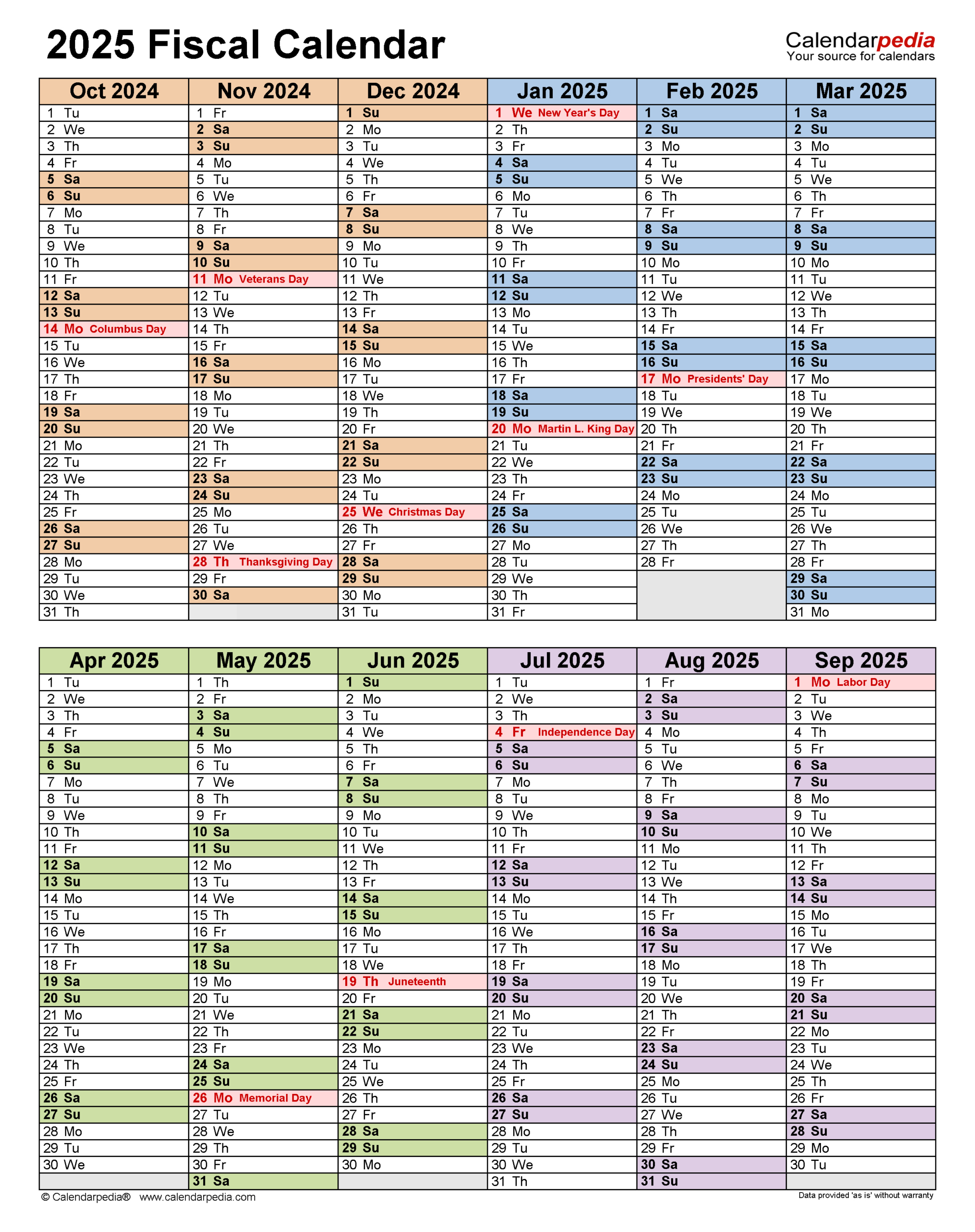 Fiscal Calendars 2025 - Free Printable Word Templates | 2025 Fiscal Calendar Printable