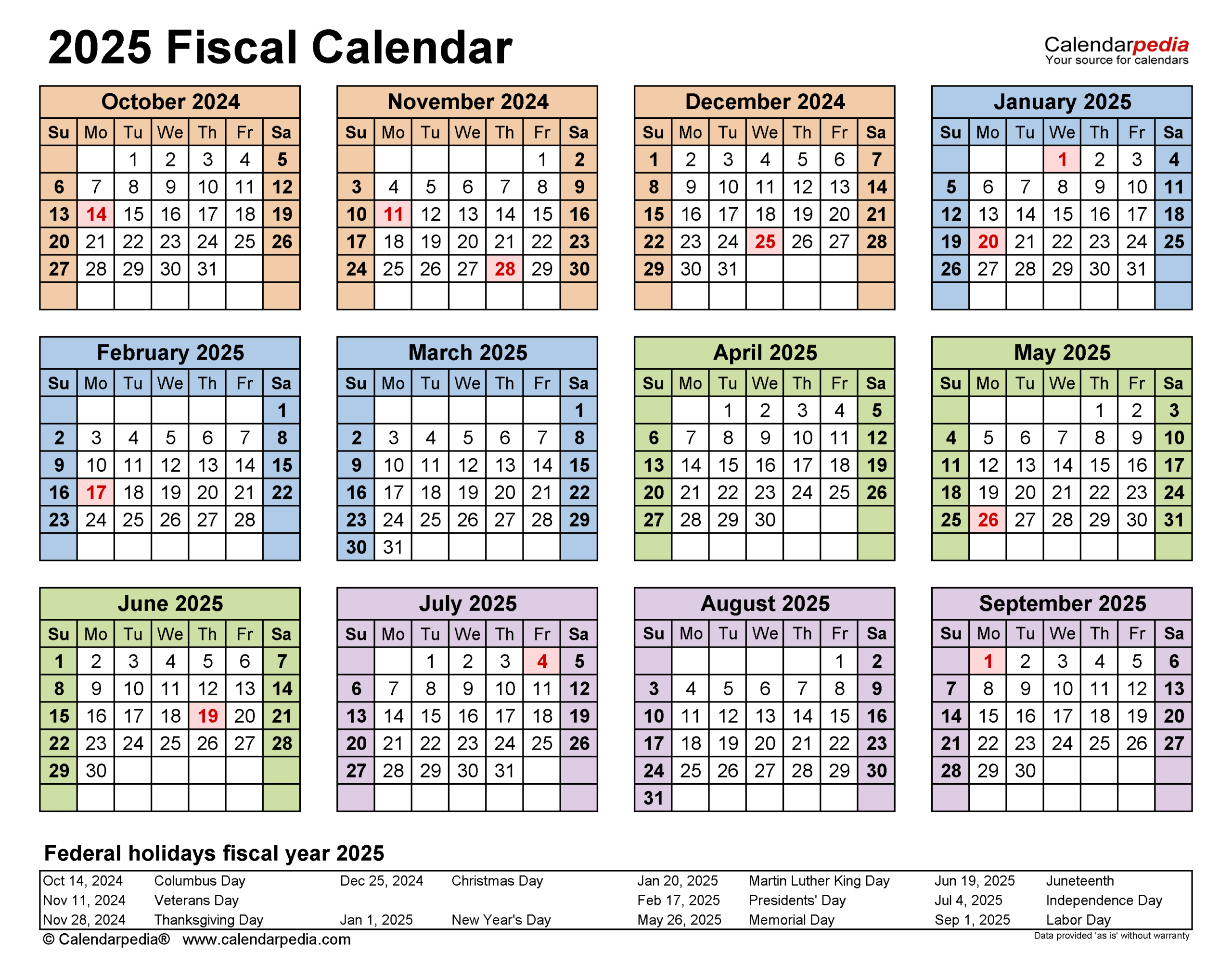 Fiscal Calendars 2025 - Free Printable Word Templates | Fiscal Calendar 2025 Printable