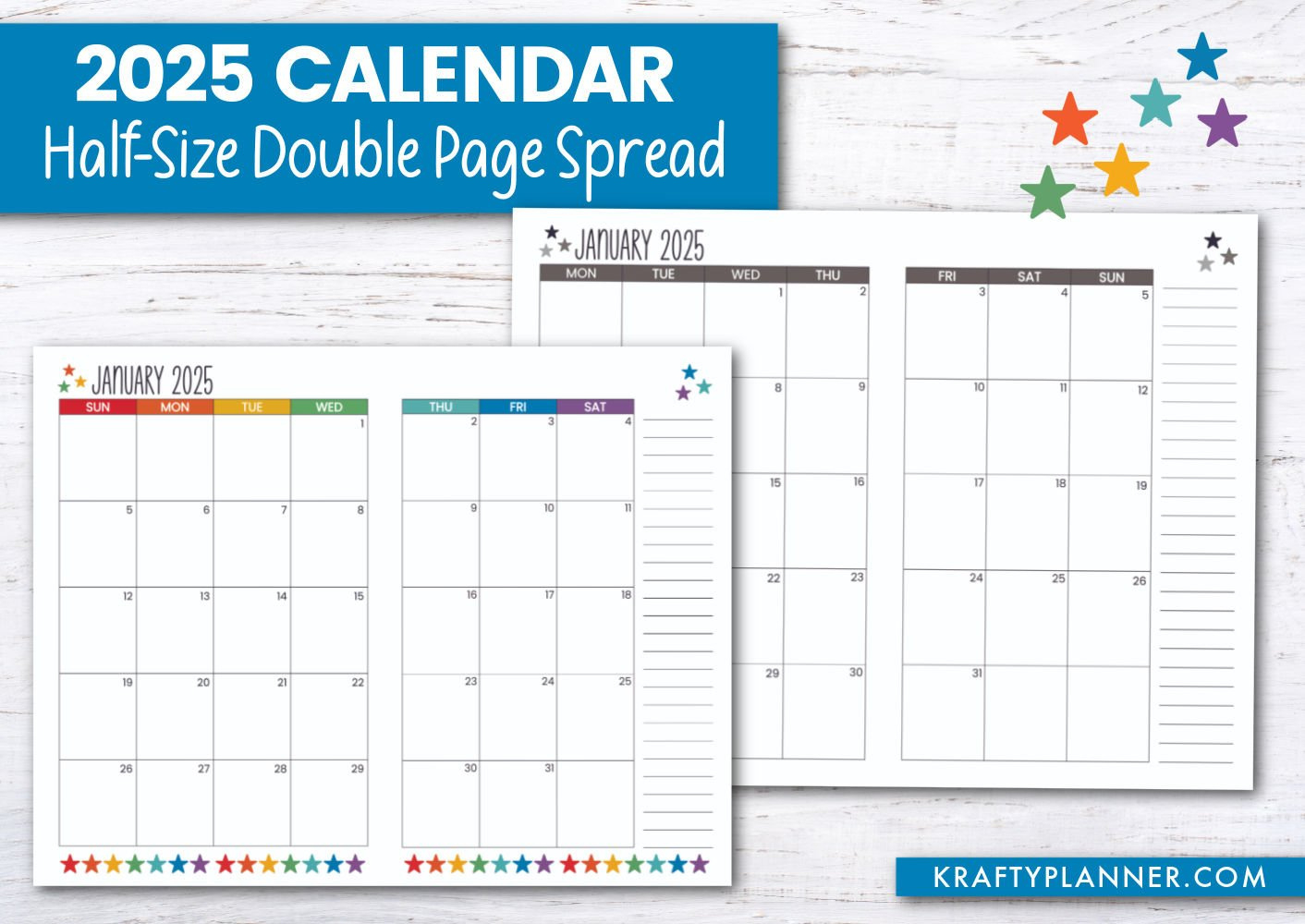 Free 2025 Calendar: Half-Size Landscape — Krafty Planner | 2025 Calendar Pages Printable Free