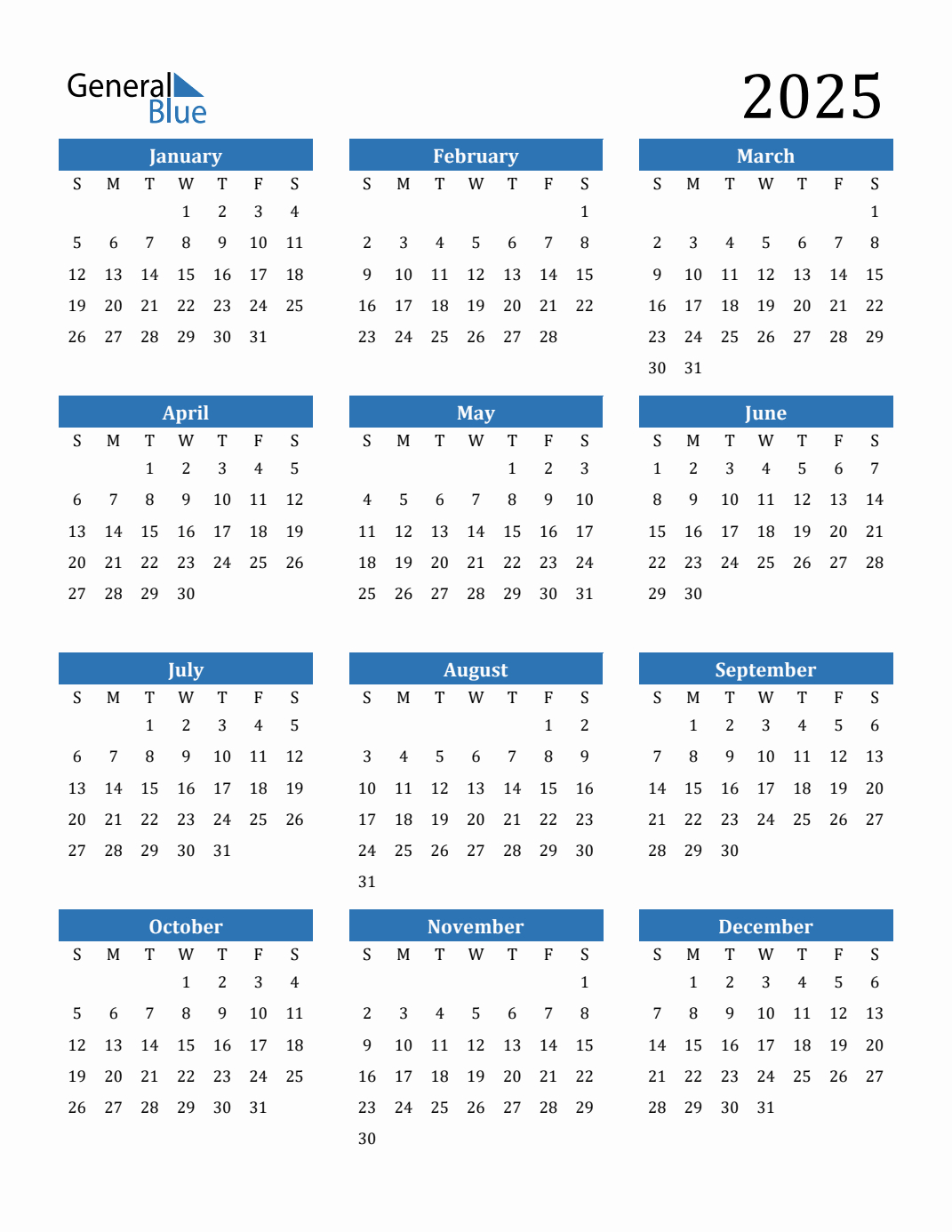 Free 2025 Calendars In Pdf, Word, Excel | 12 Month 2025 Calendar Printable