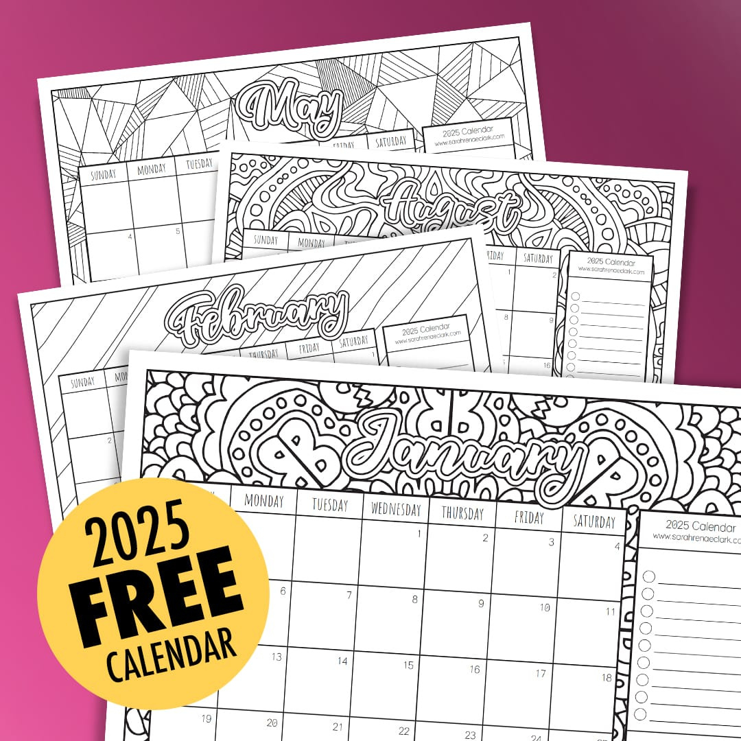 Free 2025 Printable Coloring Calendar -Sarah Renae Clark | 2025 Color Calendar Printable