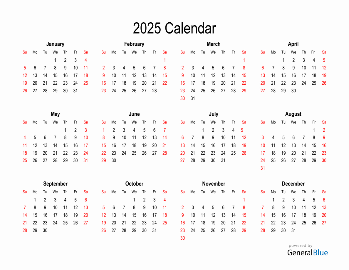 Free Calendar For 2025 | 2025 Calendar Horizontal Printable