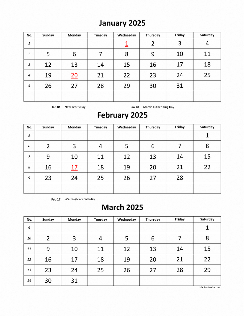 Free Download Printable Calendar 2025, 3 Months Per Page, 4 Pages | 3 Month Calendar Printable 2025