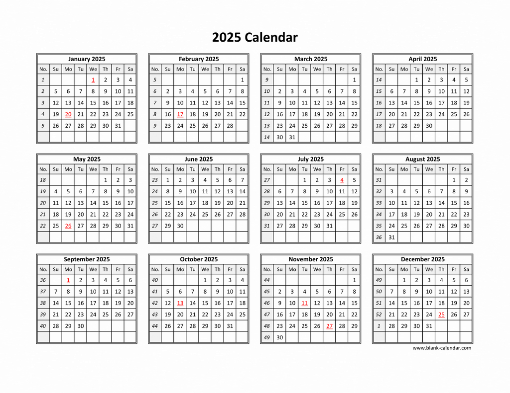 Free Download Printable Calendar 2025 In One Page, Clean Design. | Free 2025 Printable Calendar One Page Free Download