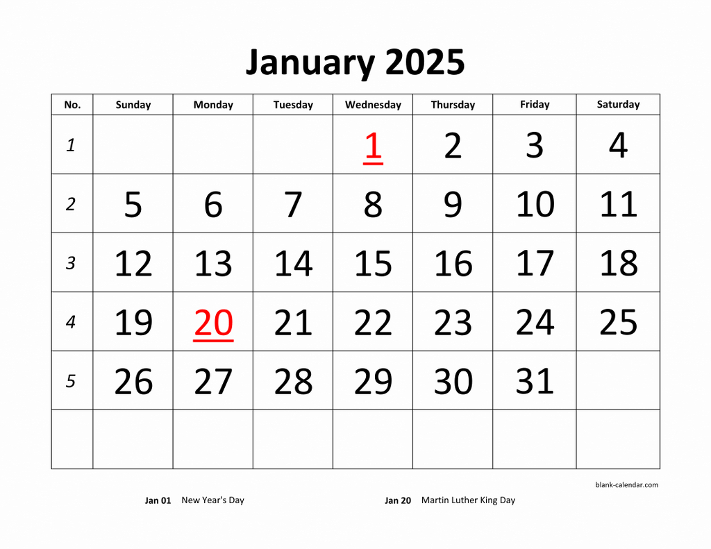 Free Download Printable Calendar 2025, Large Font Design | 2025 Calendar Download Printable