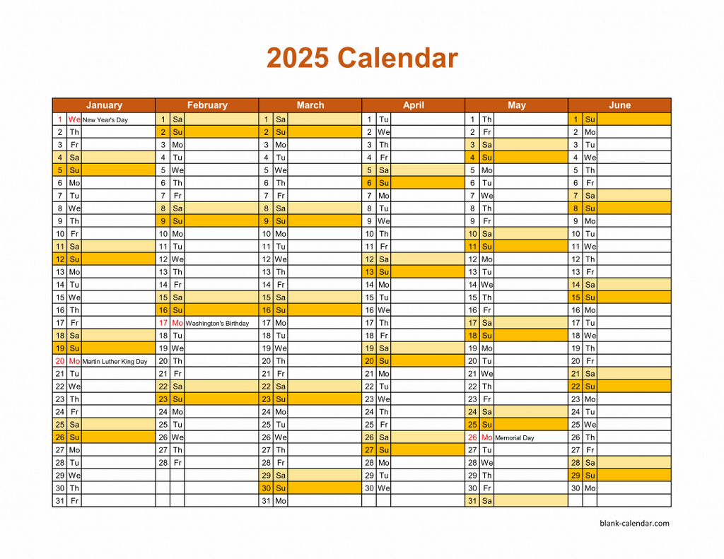 Free Download Printable Calendar 2025, Month In A Column, Half A | 12 Month Printable Calendar 2025 One Page