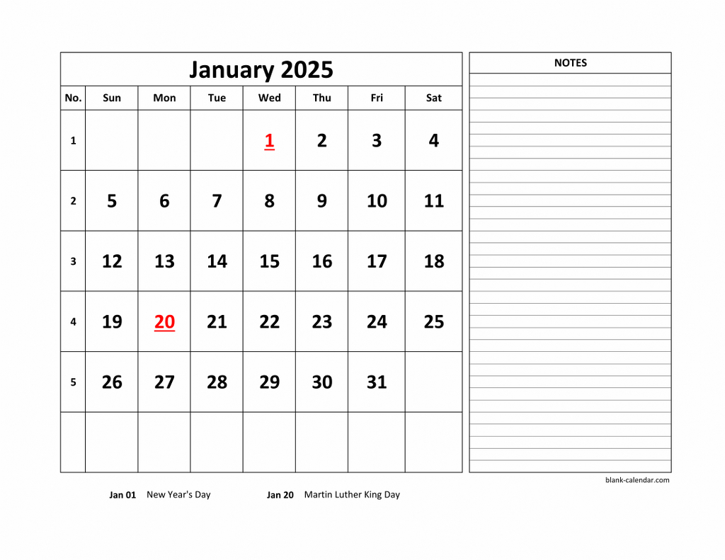 Free Download Printable January 2025 Calendar, Large Space For | Calendar 2025