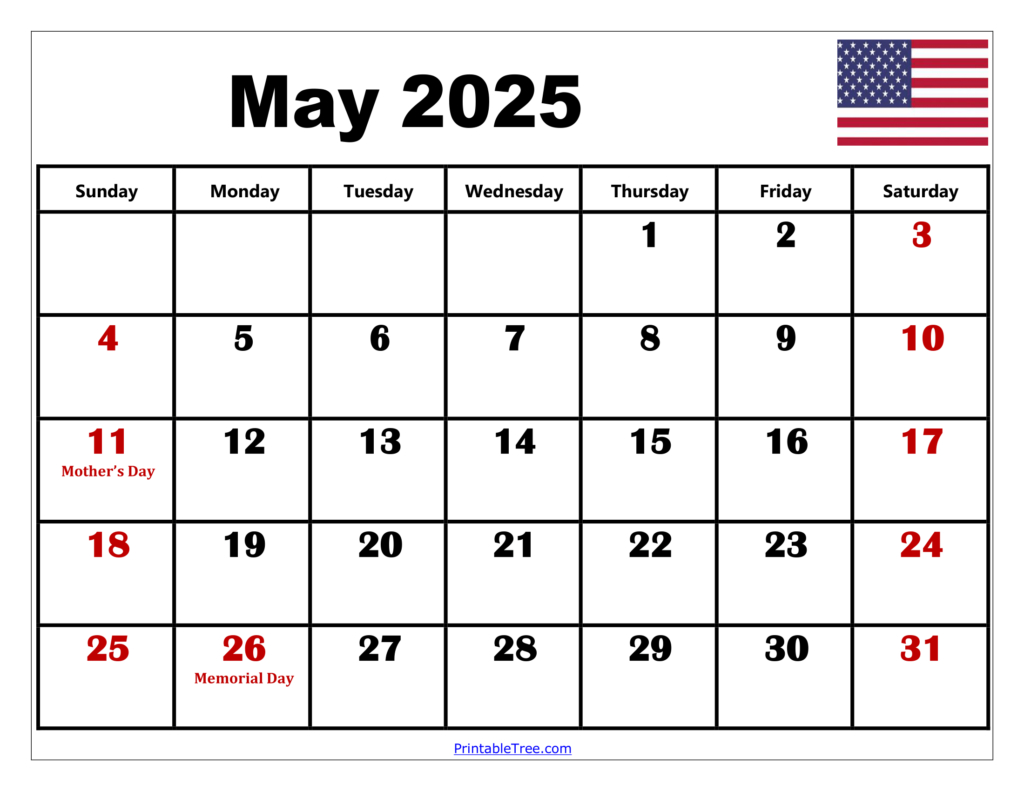 Free May 2025 Calendar Printable Pdf Template With Holidays | Free Printable May 2025 Calendar With Holidays