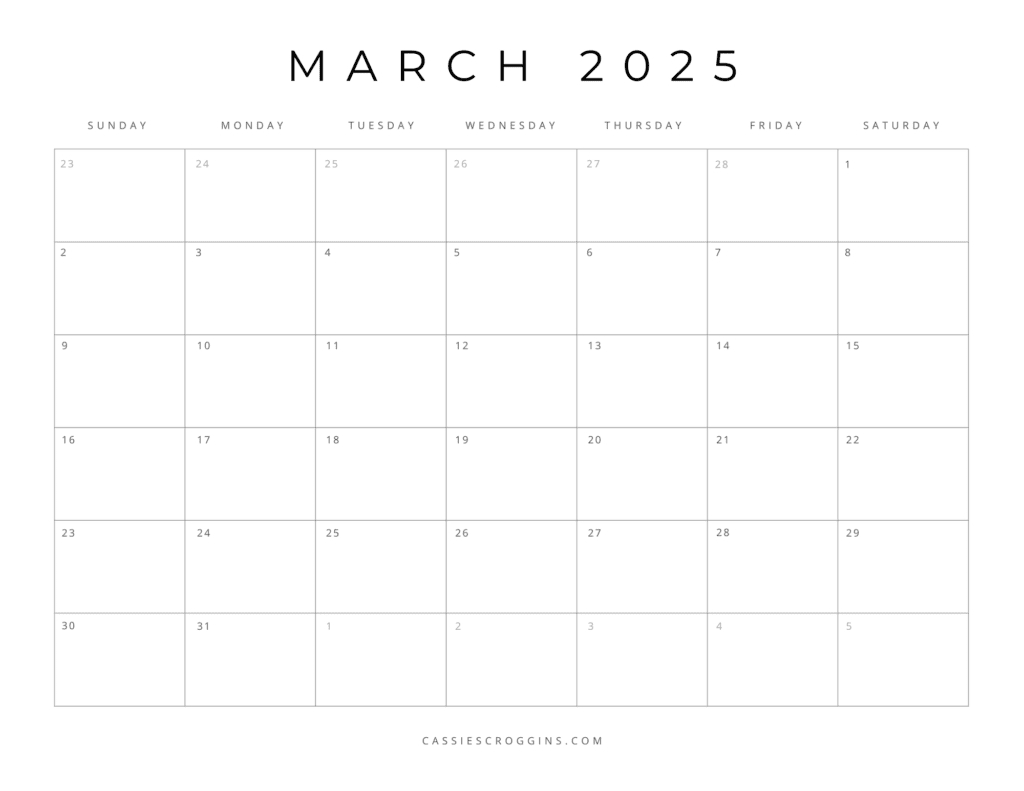 Free Printable 2025 Blank Calendar Templates (All 12 Months) | Printable Blank March 2025 Calendar