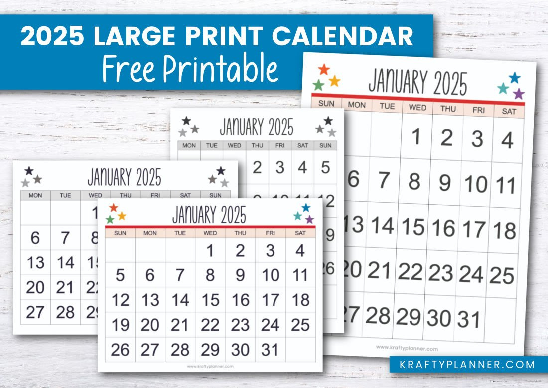 Free Printable 2025 Large Print Calendar — Krafty Planner | 2025 Calendar Printable Large