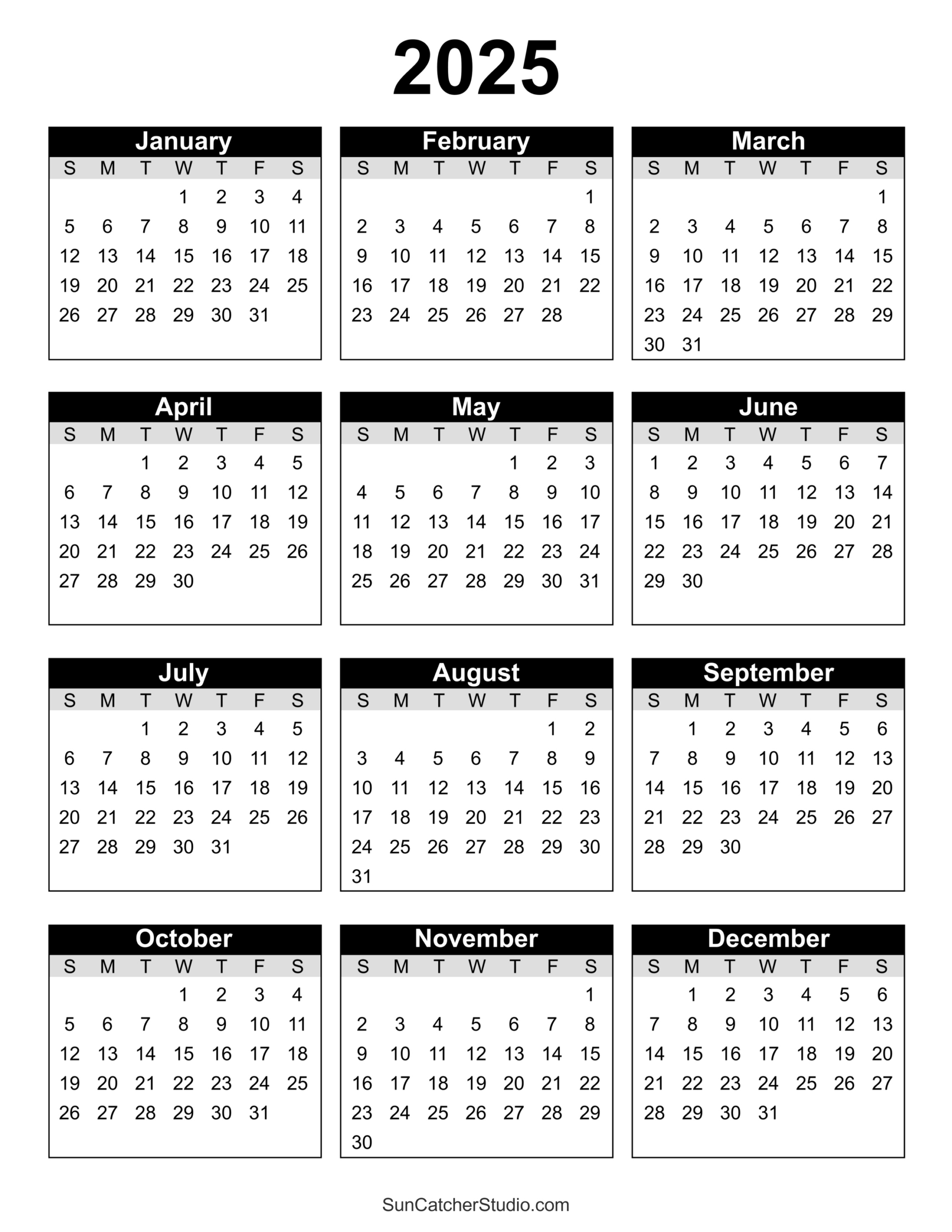 Free Printable 2025 Yearly Calendar – Diy Projects, Patterns | 12 Month Calendar 2025 Printable