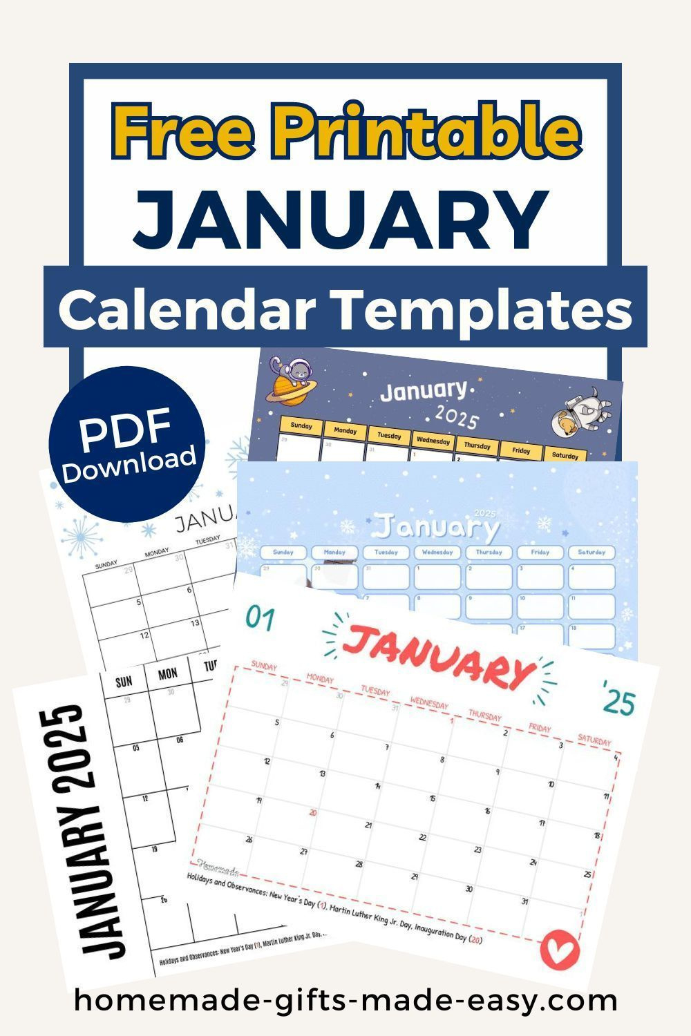 Free Printable Calendar January 2025 | Homemade Gifts Made Easy | 2025 Printable Calendar Homemade Gifts Made Easy