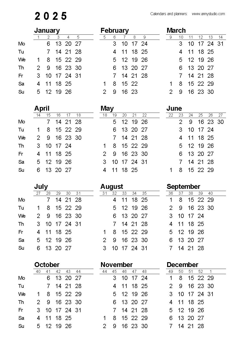 Free Printable Calendars And Planners 2025, 2026 And 2027 | 2025 Calendar On One Page Printable Free