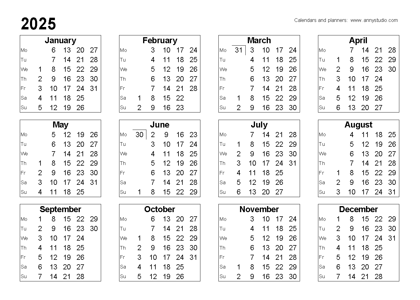 Free Printable Calendars And Planners 2025, 2026 And 2027 | 2025 Calendar Strip Printable