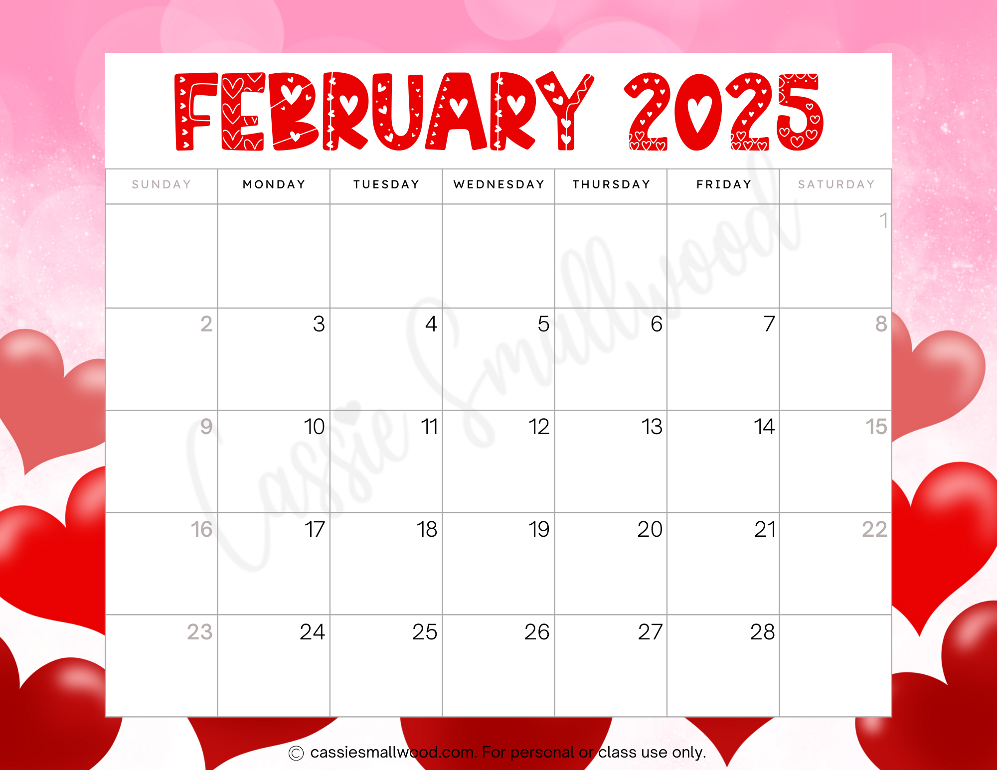 Free Printable Cute February 2025 Calendar | Calendar 2025