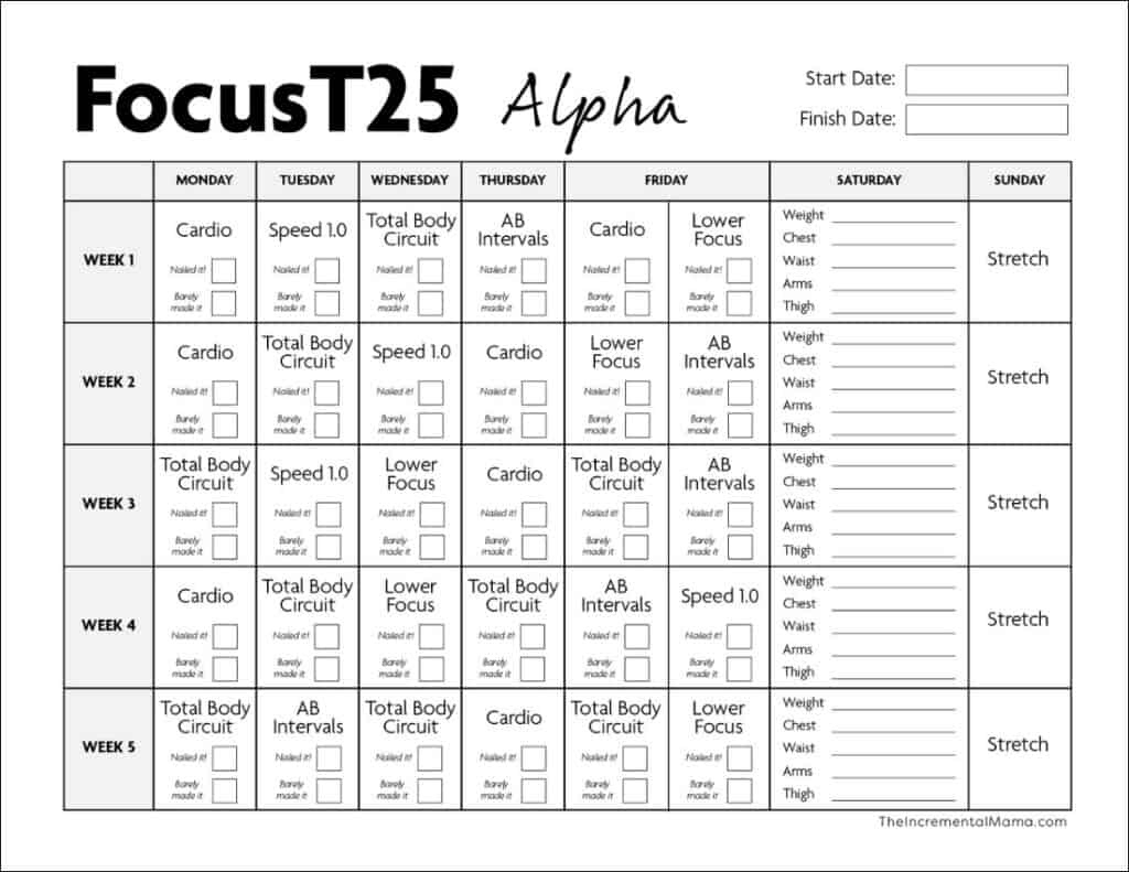 Free Printable Focus T25 Calendar (Alpha, Beta &amp;amp; Gamma) | Printable Workout Calendar 2025