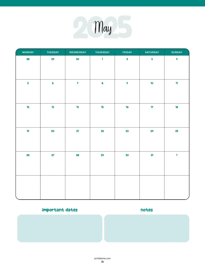 Free Printable May 2025 Calendar - 40+ Free Pdf Calendars | Printable Workout Calendar 2025