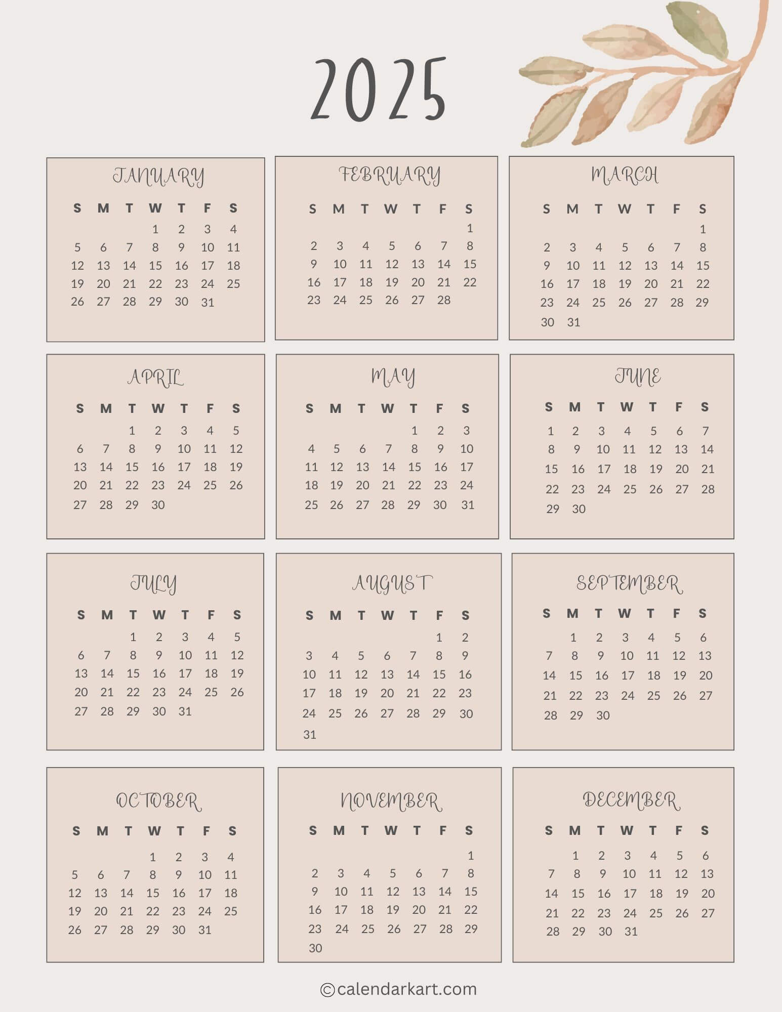 Free Printable Year At A Glance Calendar 2025 - Calendarkart | 2025 At A Glance Calendar Printable