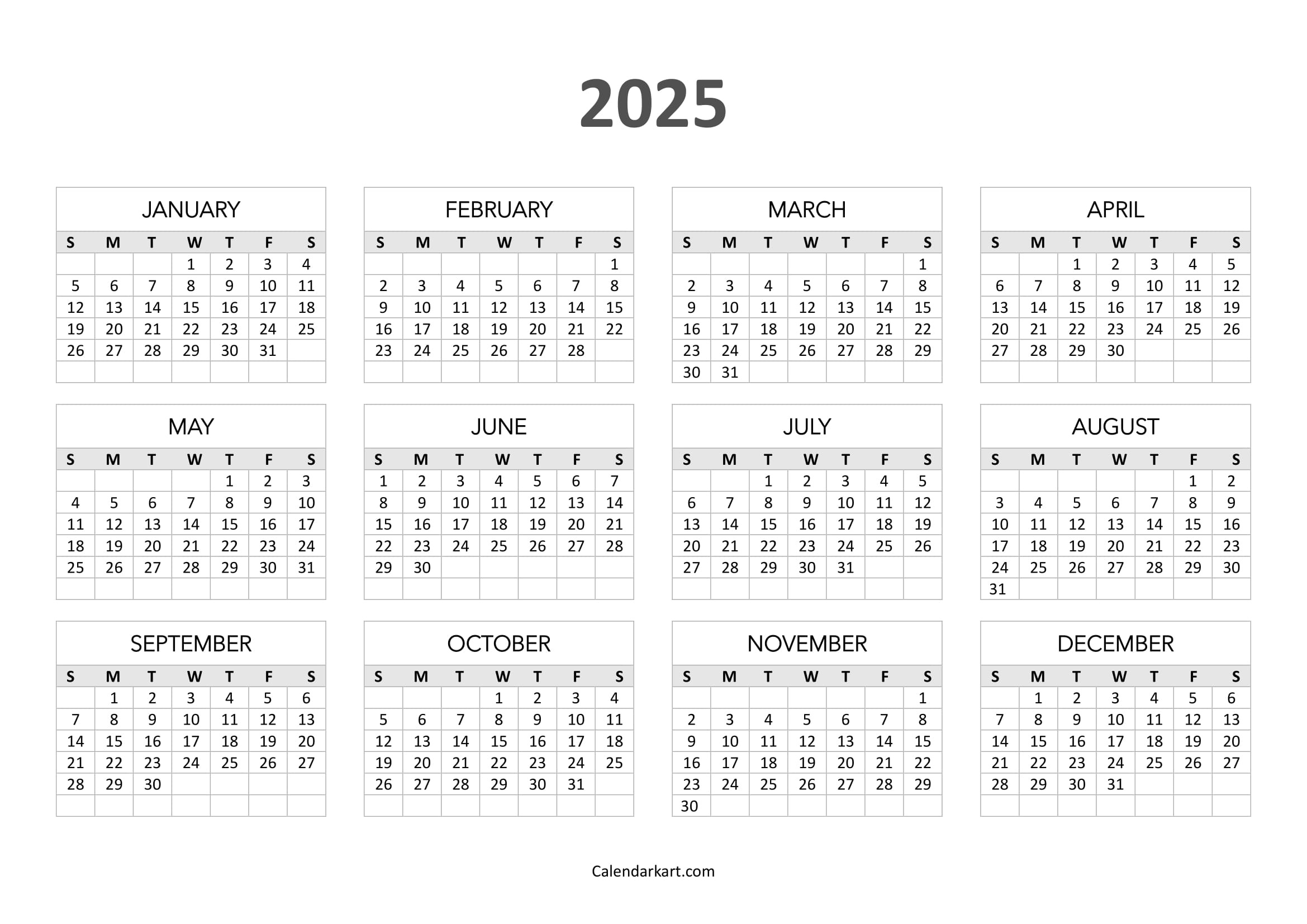 Free Printable Year At A Glance Calendar 2025 - Calendarkart | Free Printable Julian Calendar 2025