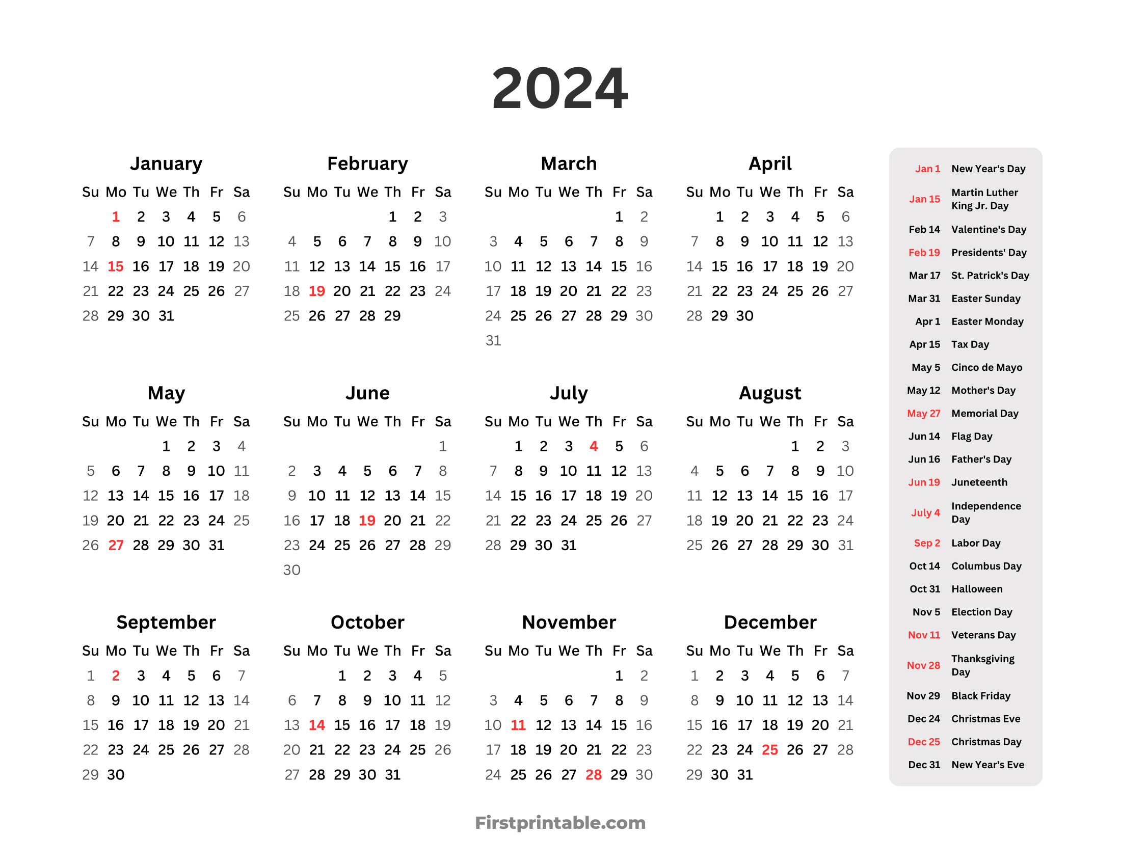 Free Printable Yearly Calendar For 2024 And 2025 With Holidays | Printable Calendar 2024 and 2025 with Holidays