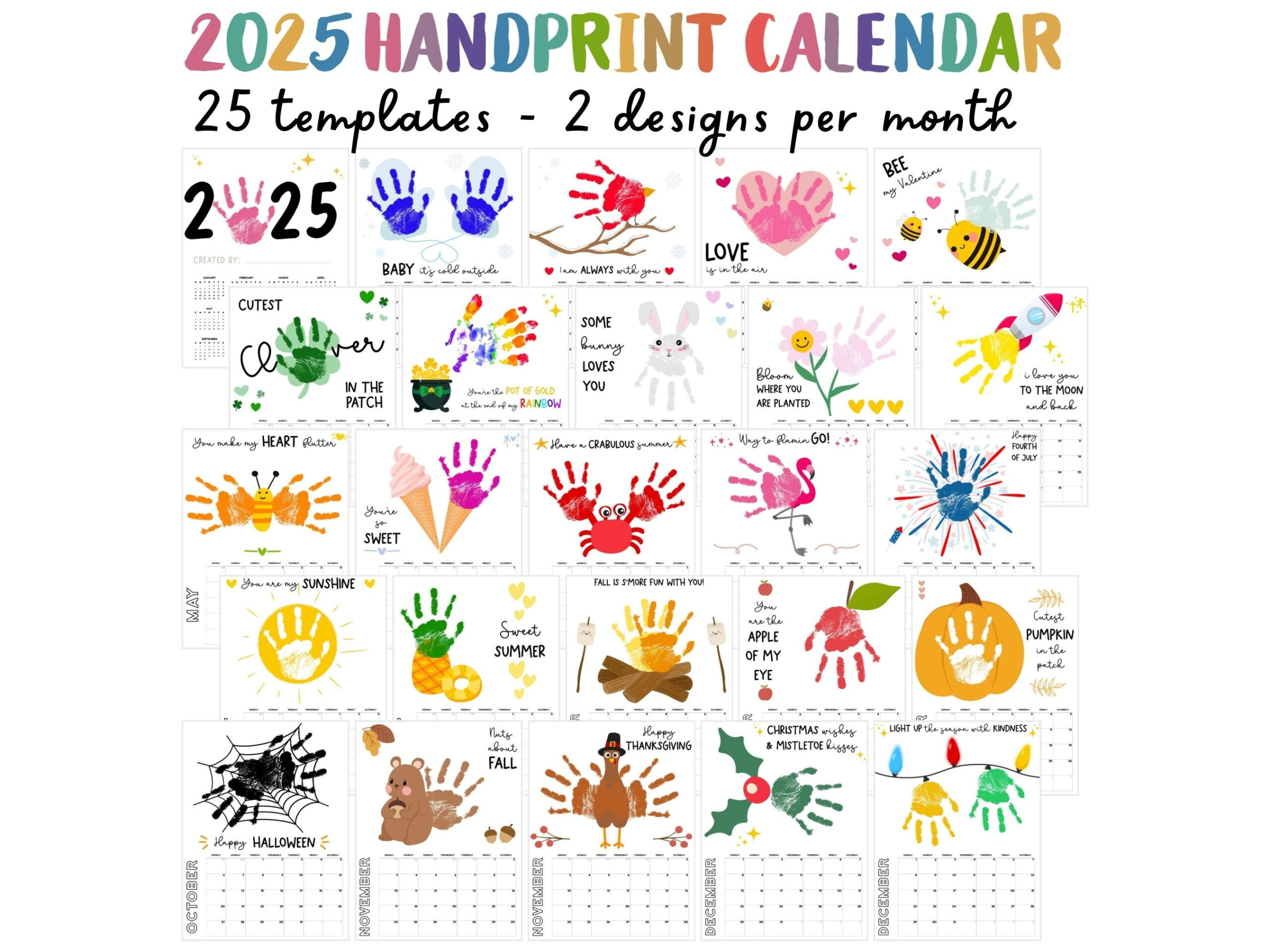 Handprint Calendar 2025, Printable Handprint Craft Bundle | Free Printable Handprint Calendar 2025