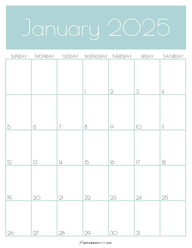 January 2025 Calendar - 20 Cute &amp;amp; Free Printables | Saturdaygift | 2025 Monthly Calendar Printable Portrait Mode