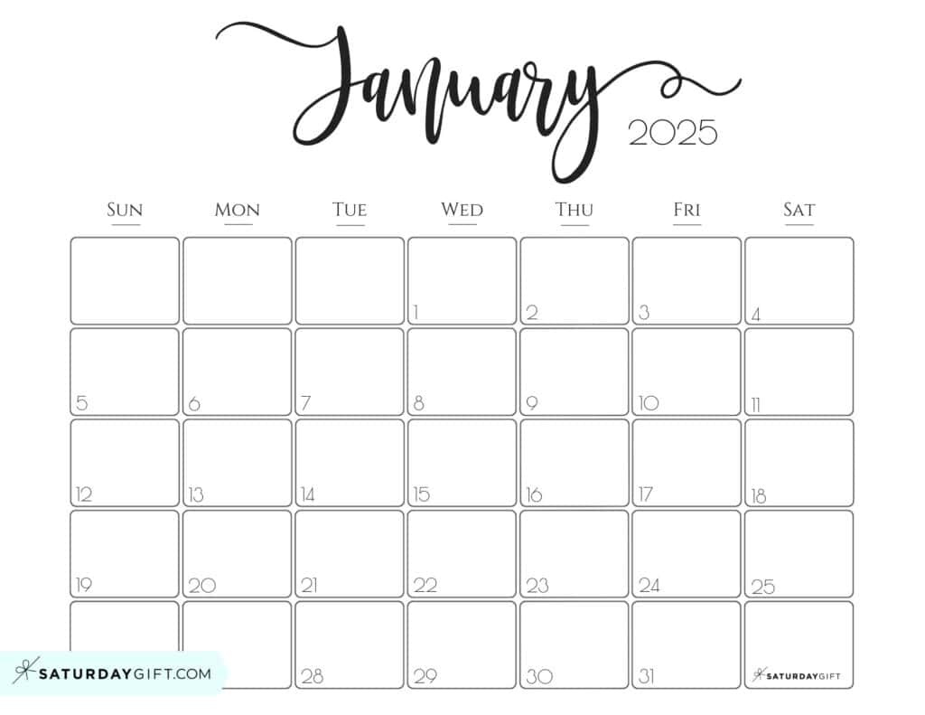 January 2025 Calendar - 20 Cute &amp;amp; Free Printables | Saturdaygift | A Printable Calendar January 2025