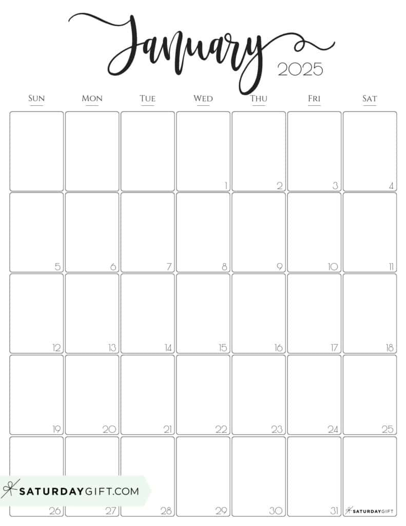 January 2025 Calendar - 20 Cute &amp;amp; Free Printables | Saturdaygift | January 2025 Calendar Printable Free Download