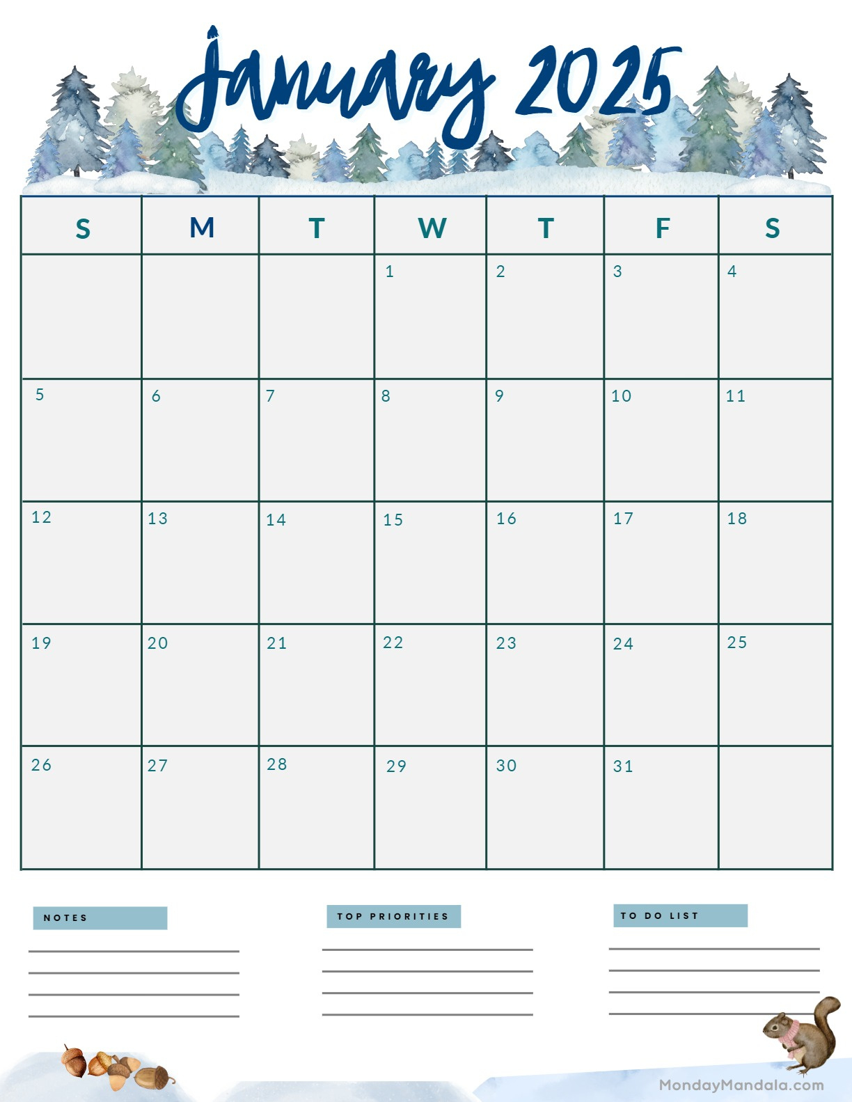 January 2025 Calendar (52 Free Pdf Printables) | 2025 Monthly Calendar Printable Portrait