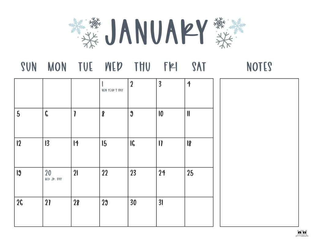 January 2025 Calendars - 107 Free Printables | Printabulls | 2025 Free Calendar Printable