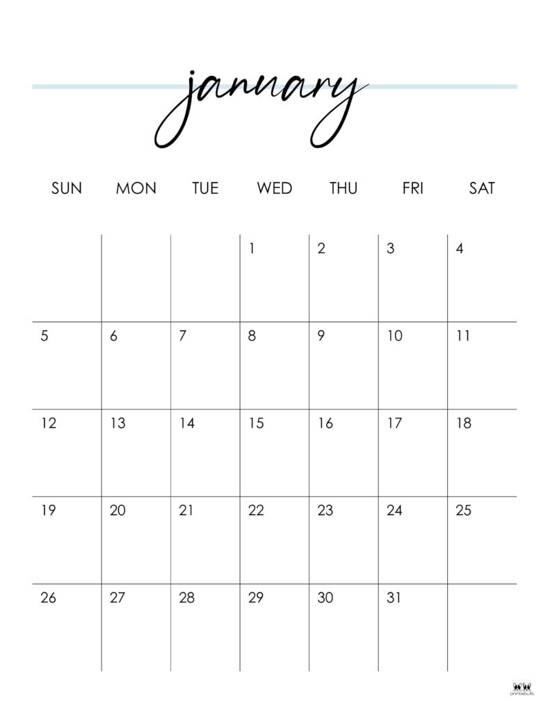 January 2025 Calendars - 107 Free Printables | Printabulls | 2025 Monthly Calendar Printable Portrait