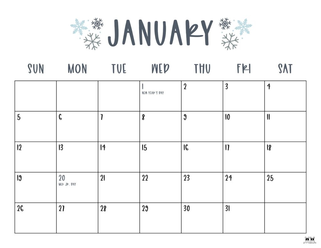 January 2025 Calendars - 107 Free Printables | Printabulls | 2025 Monthly Calendar Printable With Holidays