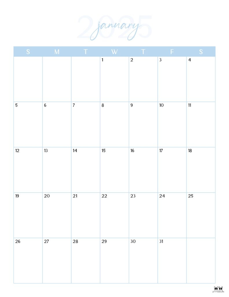 January 2025 Calendars - 107 Free Printables | Printabulls | Blank Calendar January 2025 Free Printable