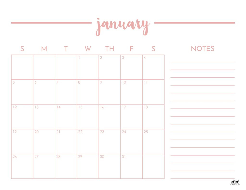 January 2025 Calendars - 107 Free Printables | Printabulls | Printable Monthly Calendar 2025 With Notes