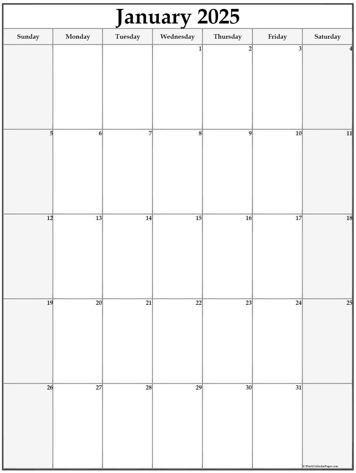 January 2025 Vertical Calendar | Portrait | 2025 Portrait Calendar Printable