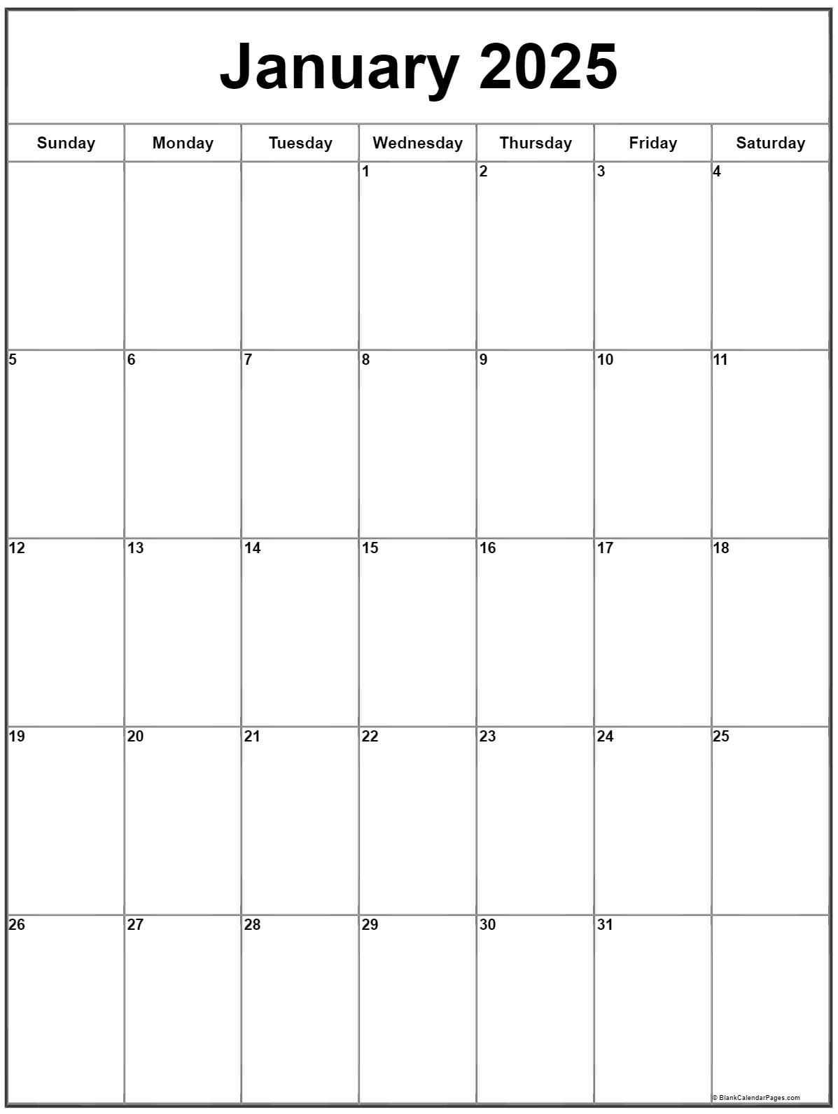 January 2025 Vertical Calendar | Portrait | January 2025 Calendar Printable Vertical