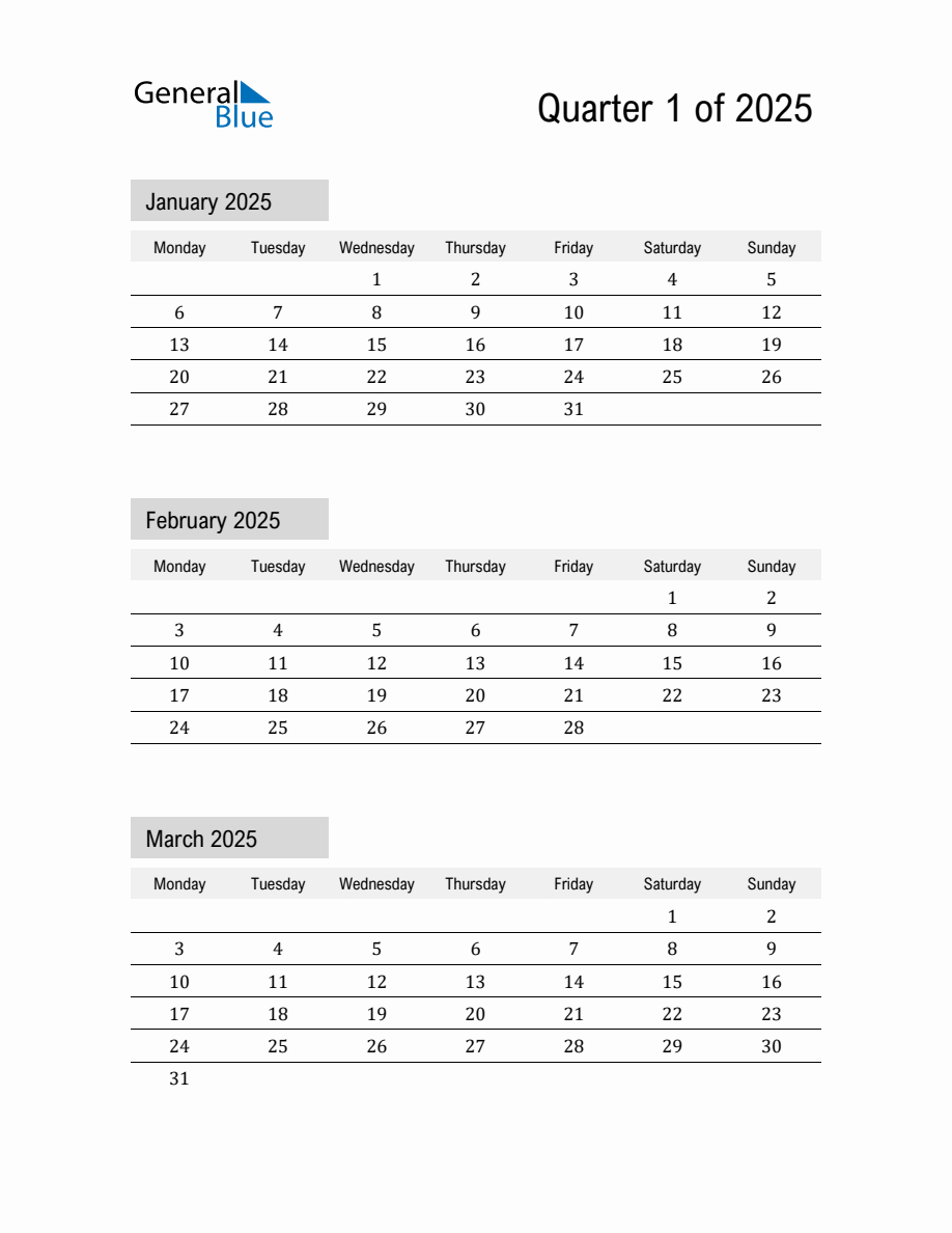 January, February, And March 2025 Calendar Template | Printable Calendar 2025 January February March