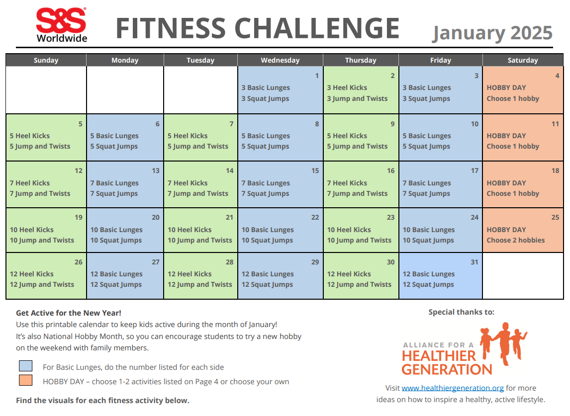 January Printable Fitness Challenge Calendar - S&amp;amp;S Blog | Printable Workout Calendar 2025