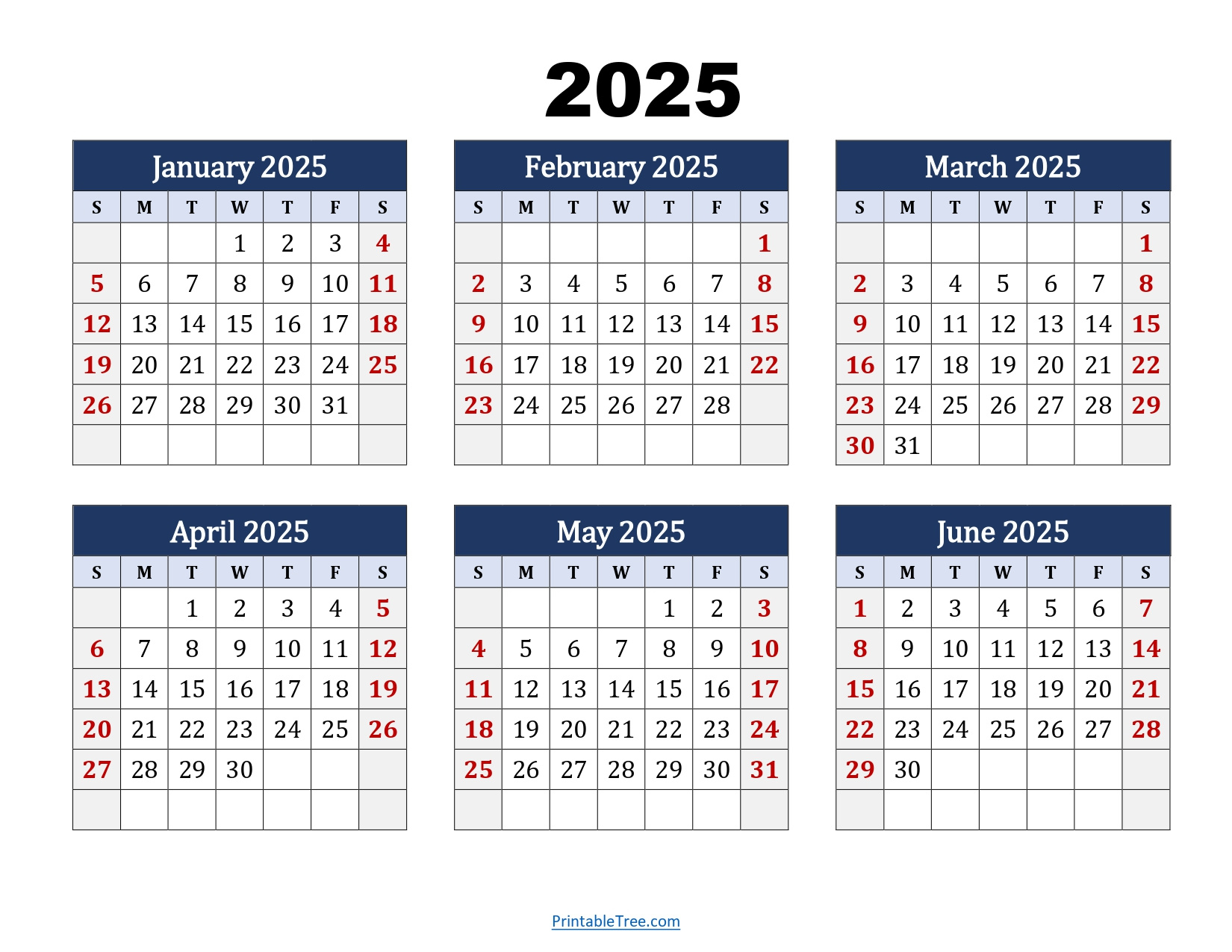 January To June 2025 Calendar Printable Pdf | Si Months Calendar | Printable 6 Month Calendar 2025