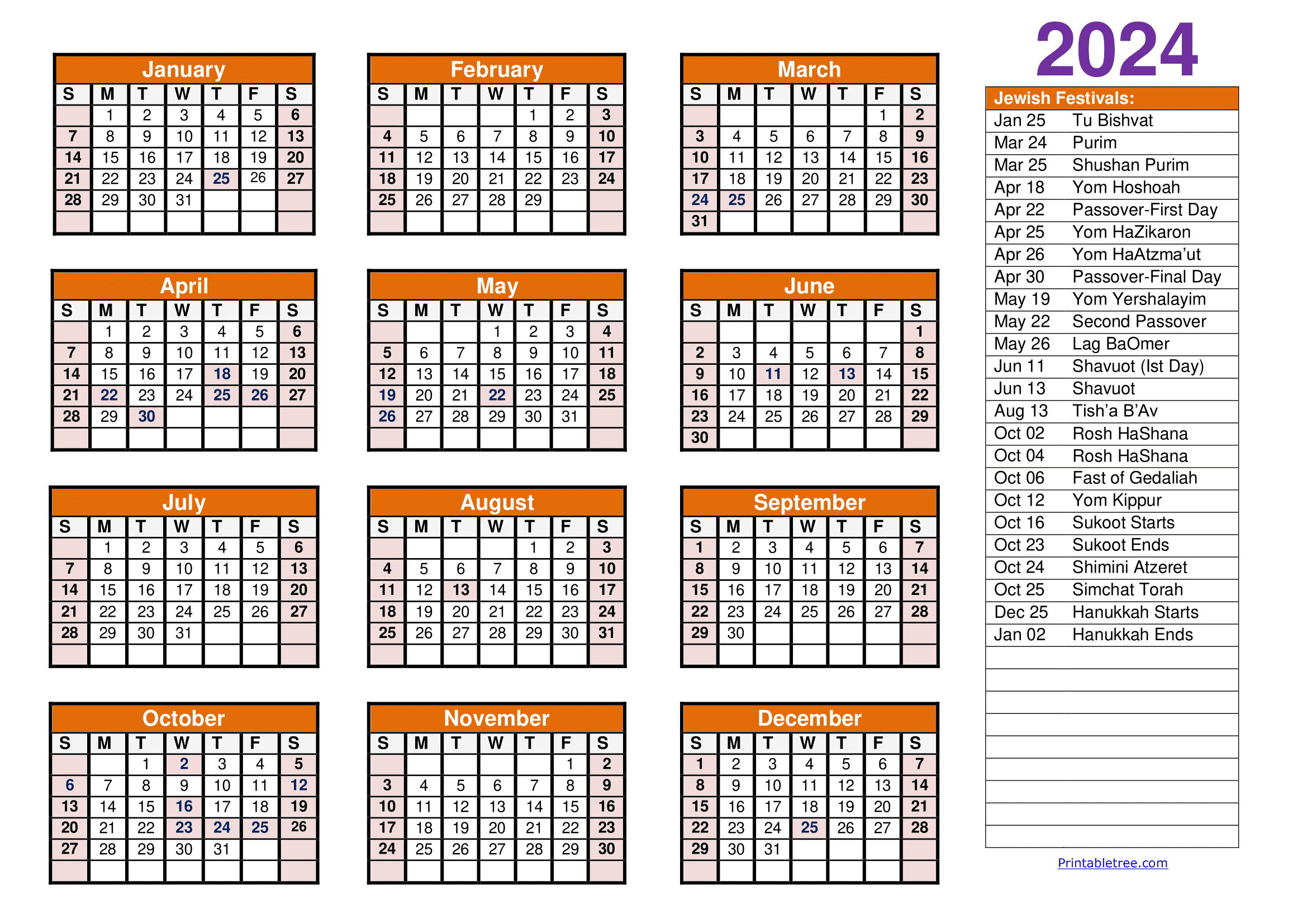 Jewish Calendar 2024, 2025 Pdf Templates With Jewish Holidays Lists | Calendar 2025