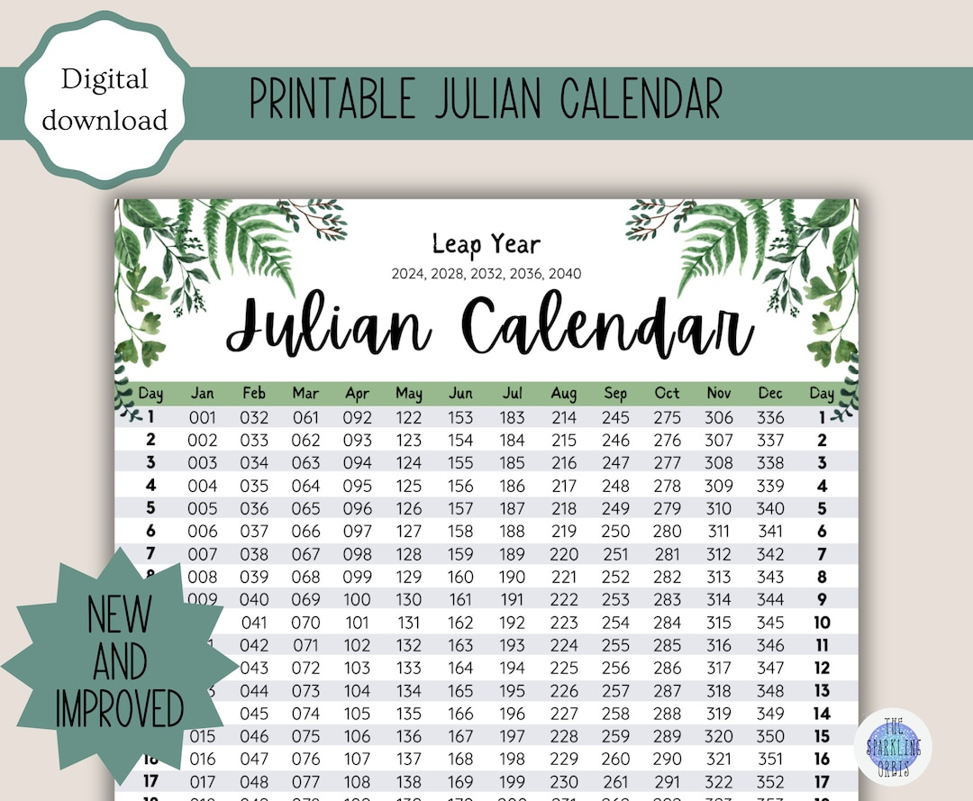 Julian Calendar Military And Government Leaf Design Digital | Julian Date Calendar 2025 Printable