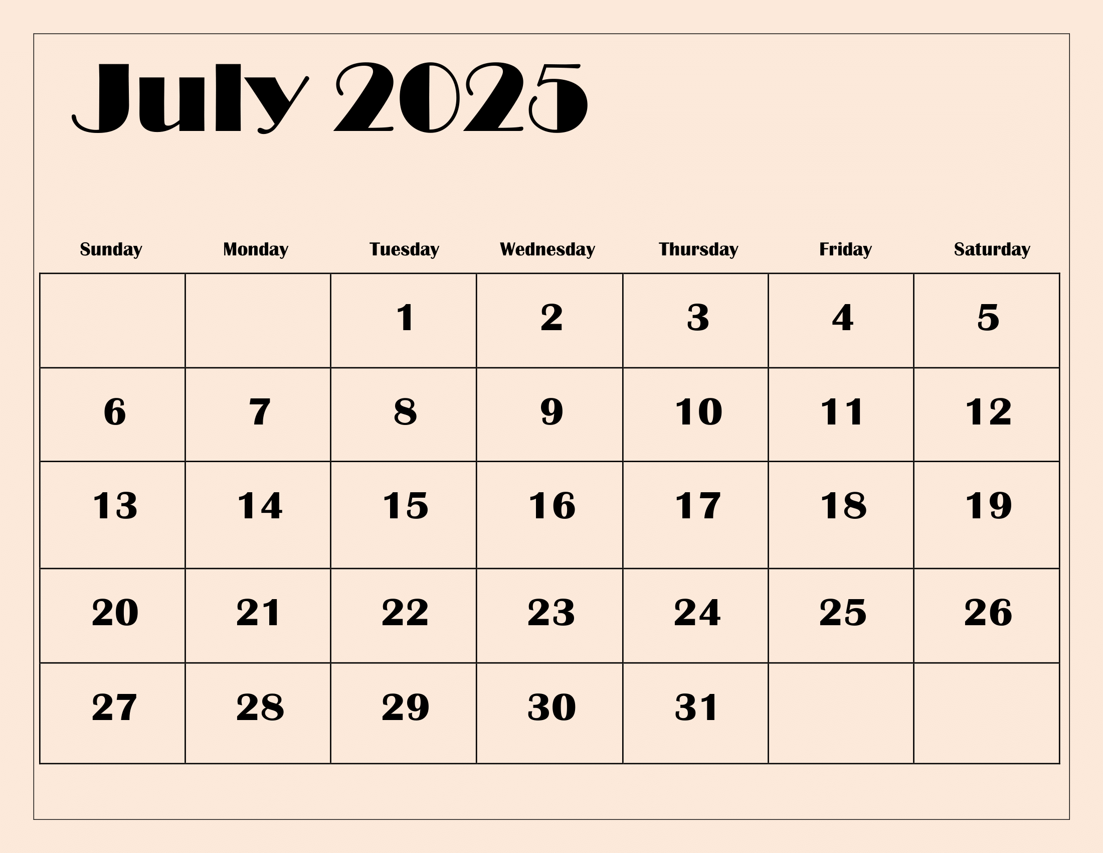 July 2025 Calendar Printable Pdf Template With Holidays | 2025 July Calendar Printable