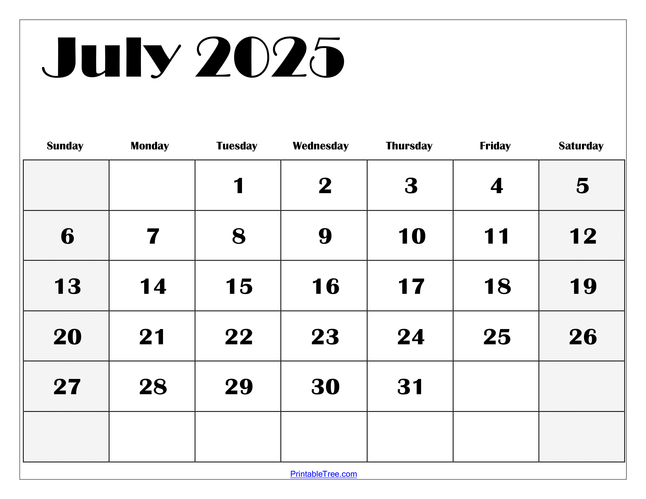 July 2025 Calendar Printable Pdf Template With Holidays | Free Printable Calendar For June 2025