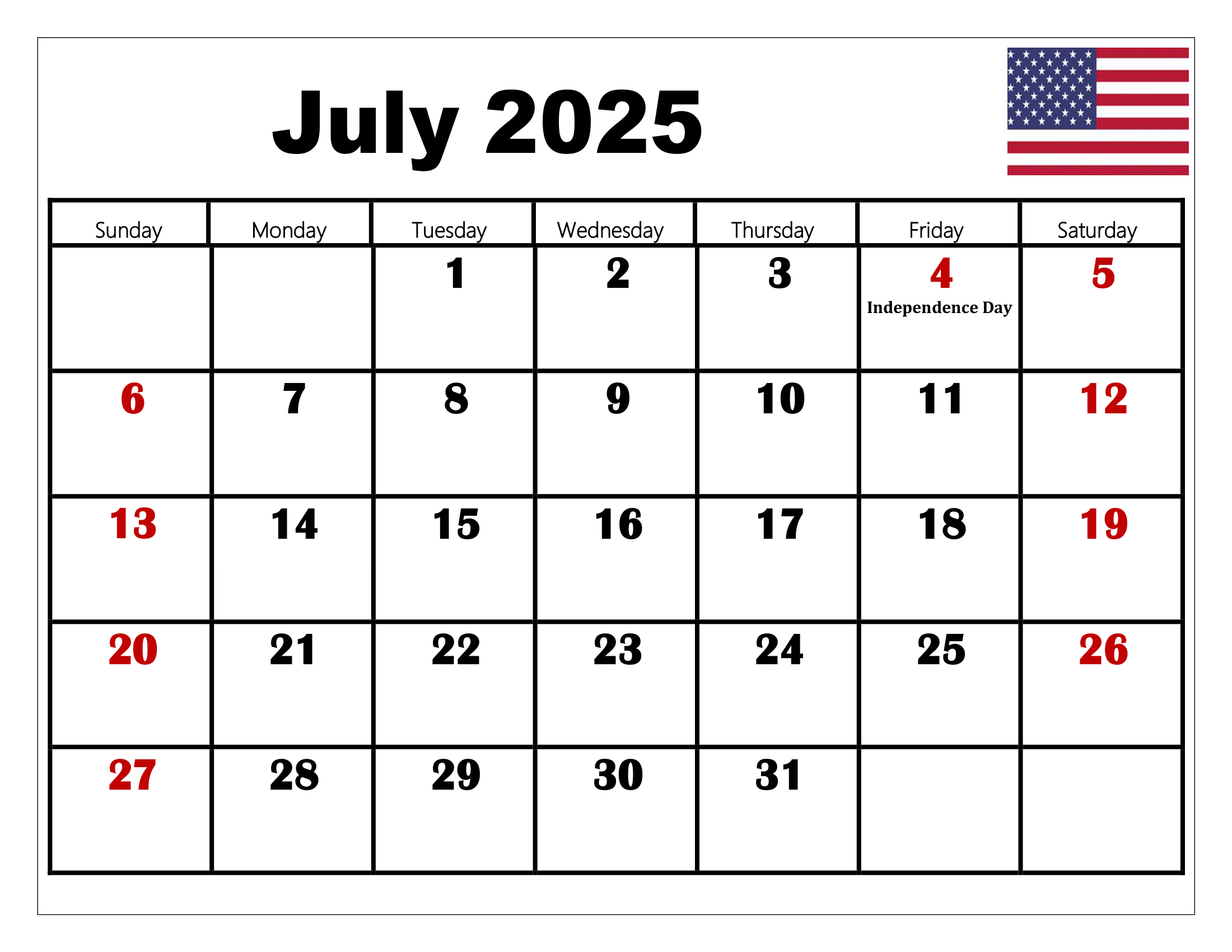 July 2025 Calendar Printable Pdf Template With Holidays | July 2025 Printable Calendar With Holidays