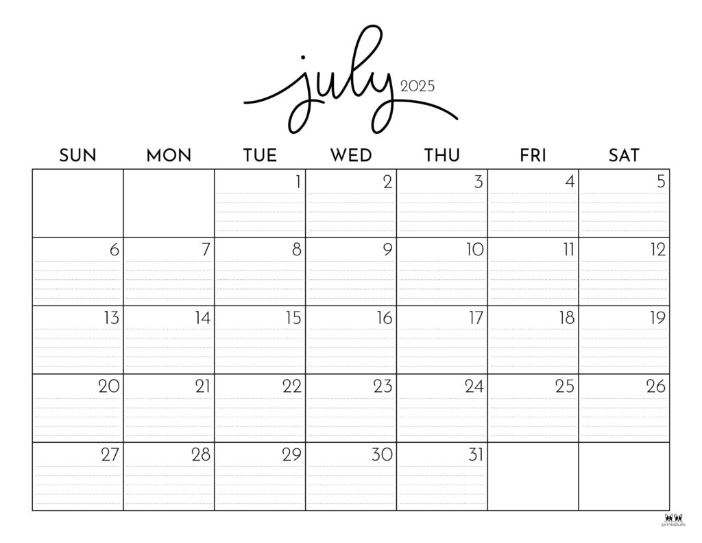 July 2025 Calendars - 107 Free Printables | Printabulls | July 2025 Calendar Free Printable