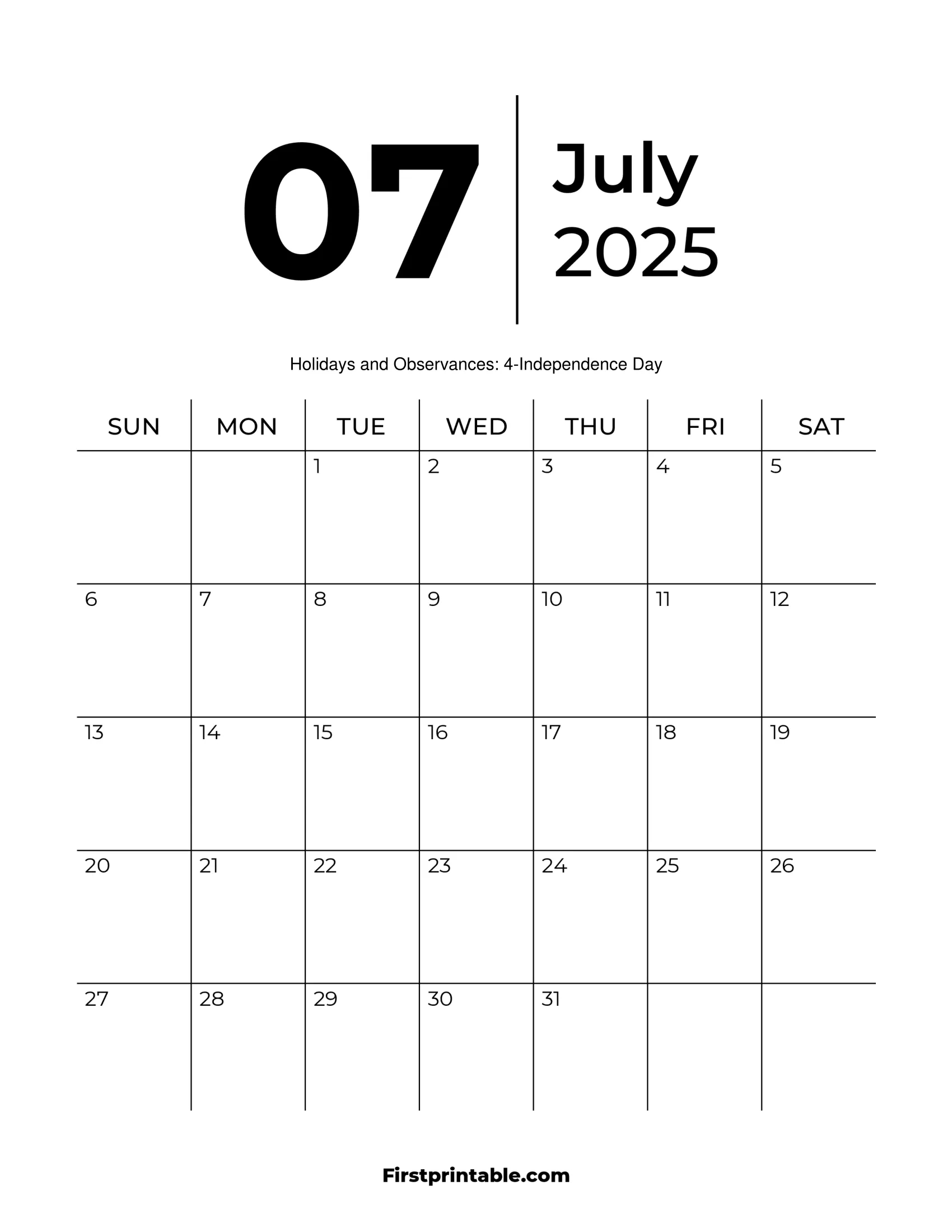 July 2025 Calendars - Free Printable &amp;amp; Fillable | Fillable Calendar 2025 Printable