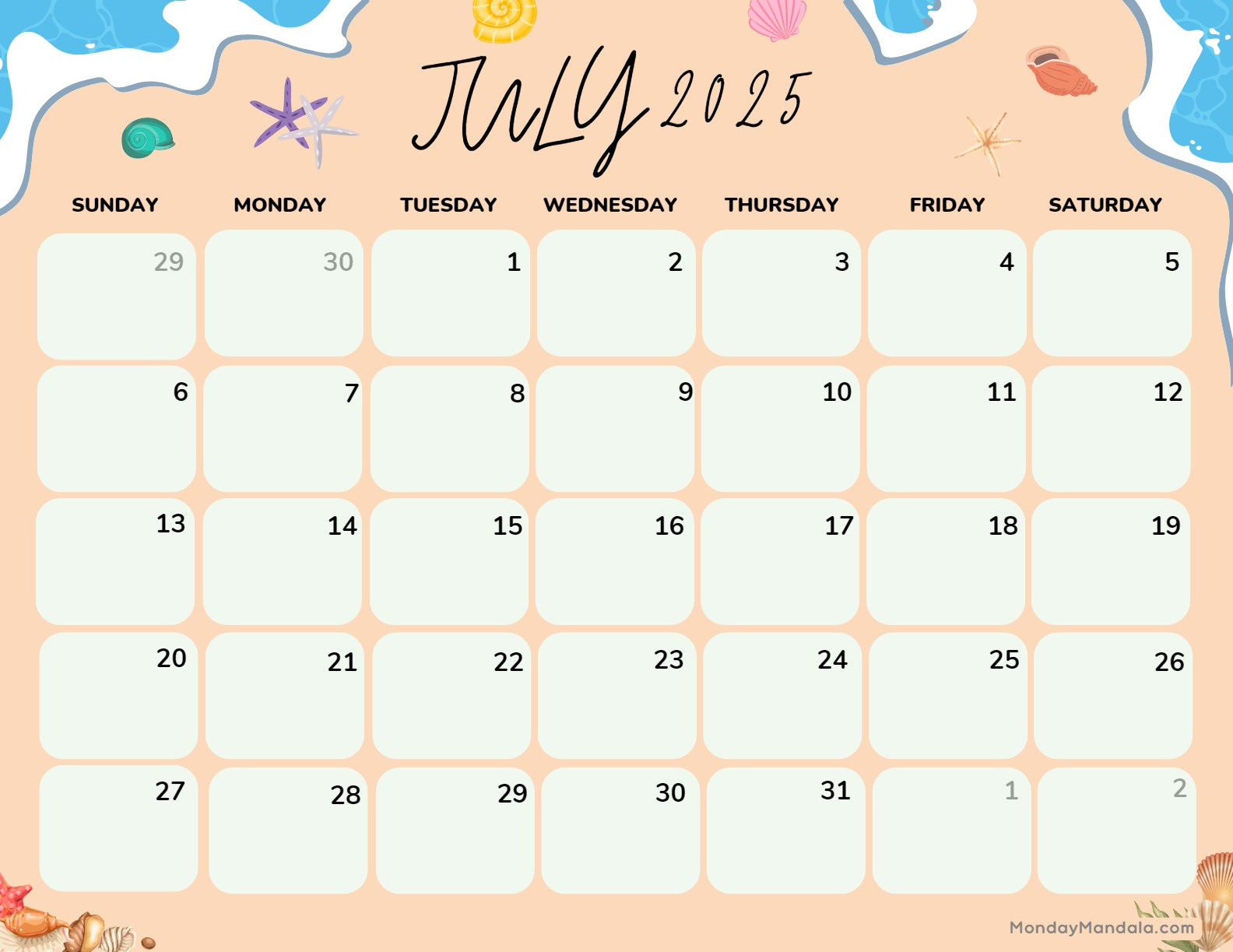 July 2025 Printable Calendar (52 Free Pdf Printables) | Summer 2025 Printable Calendar