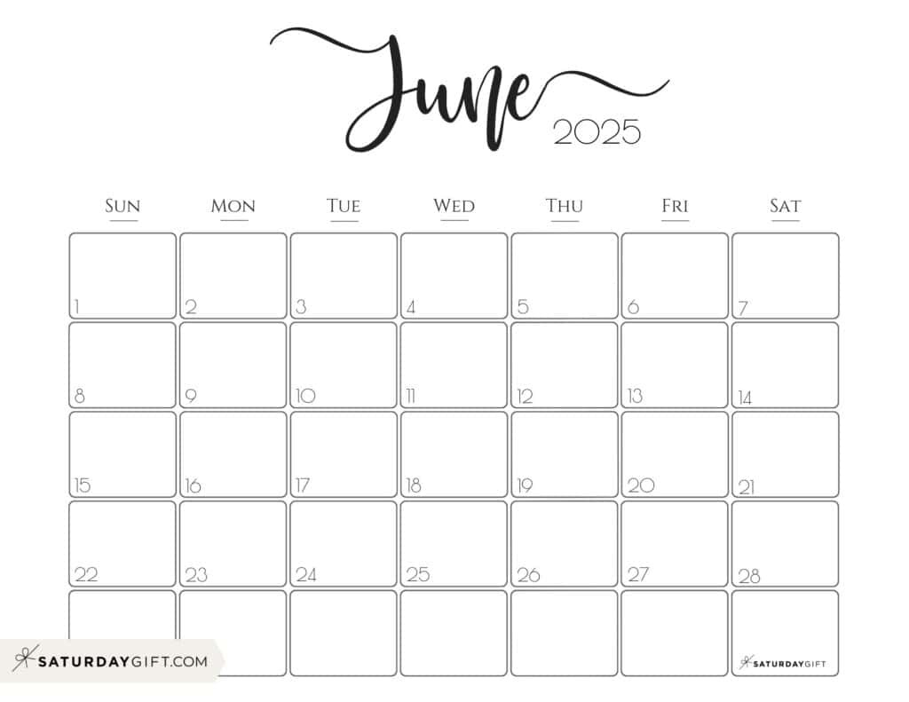 June 2025 Calendar - 20 Cute &amp;amp; Free Printables | Saturdaygift | Calendar June 2025 Printable Free